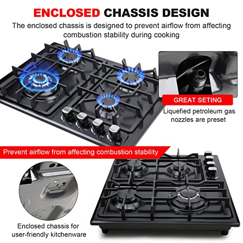FORIMO Gas Cooktop 22Inch，Built in Gas Cooktop 4 Burners Stainless Steel Stove with NG/LPG Conversion Kit Thermocouple Pro...