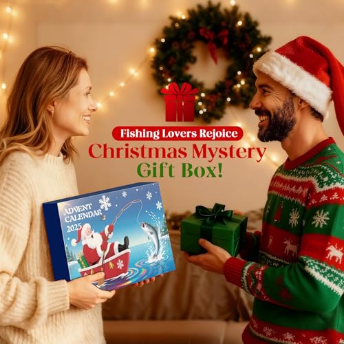Fishing Advent Calendar 2025 for Men, 24 Days Christmas Countdown Fishing Lure Advent Calendars with Rod Holder, Landing N...