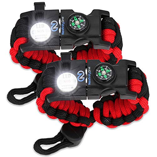 Nexfinity One Survival Paracord Bracelet - Tactical Emergency Gear Kit with SOS LED Light, 550 Grade, Adjustable, Multitoo...