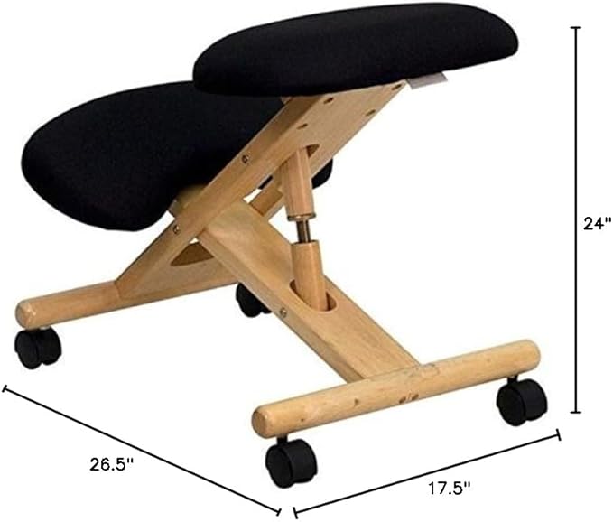 Scranton & Co Contemporary Fabric/Wood Mobile Ergonomic Kneeling Chair in Black
