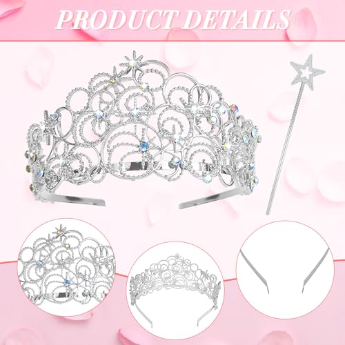 Alaxciax Bubble Crystal Crown Tiaras, Princess Crown Queen Tiara with Wand for Women for Birthday Bridal Wedding Prom Party