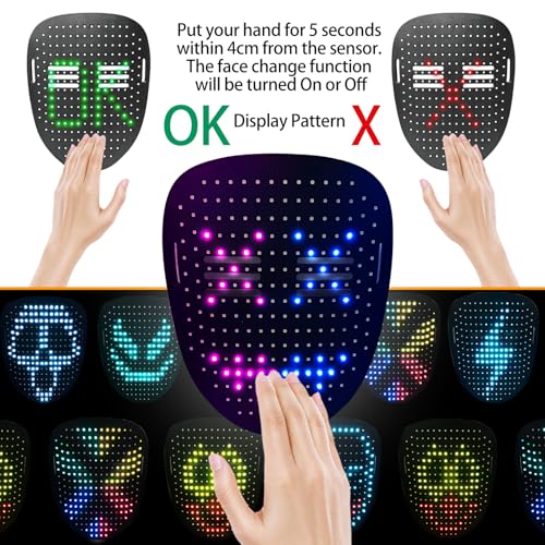 kengvo 3 Pack LED Mask Costume Set with Gesture Sensing, Gifts for Teens, Cool Stuff Christmas Toys, Light Up Mask Gloves ...