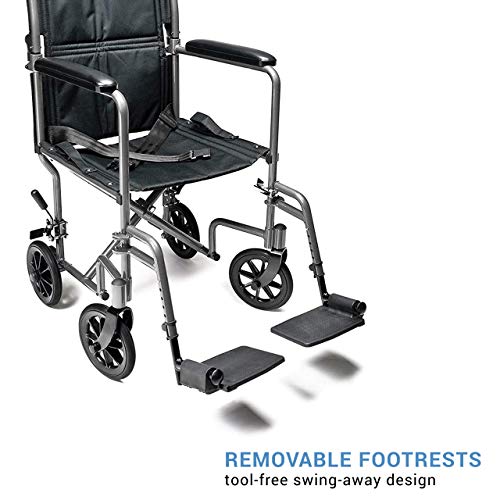 Lumex Everest & Jennings Transport Wheelchair – Lightweight Folding Transit Chair with 19” Seat for Adults & Seniors, Silver