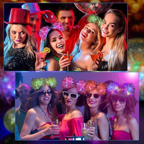 Juexica 16 Pcs Light up Cat Ears Headband with Color Change LED Cat Headband Rave Hair Accessories for New Year Party(Vivi...