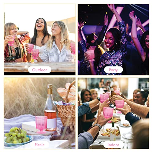 Party Essentials N820029 Hard Plastic One Piece 8-Ounce Wine Glasses, Neon Pink, 20 Count
