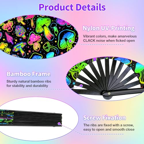 EOSAU UV Glow Large Rave Fan Folding Hand Fans for Line Dancing Portable Handheld Clack Fan for Festival EDM Party Music O...