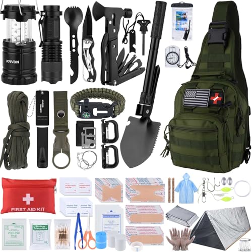 Survival Kit, 250pcs Survival Tools Tactical Gear and Trauma Bag, Survival First Aid Kit with Molle Crossbody Bag & Emerge...