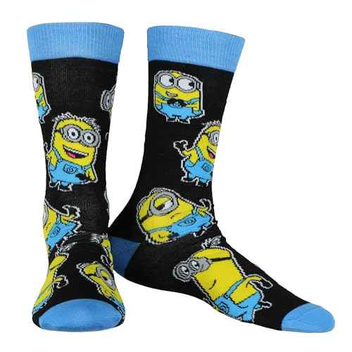 Minions Socks Men's 2-Pair Kevin Stuart Phil Allover Designs Adult Mid-Calf Crew Socks (Fits Shoe Size 6-12)