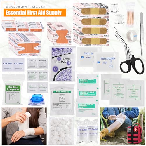 Survival First Aid Kit, Molle Medical Pouch 288PCS Outdoor Emergency Survival Gear and Equipment for Hiking Camping Huntin...