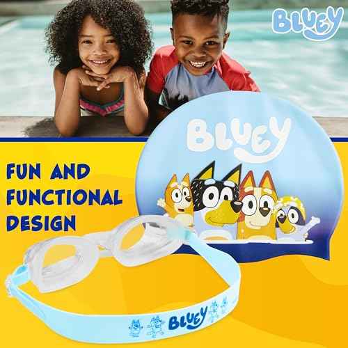 Bluey Kids Swim Goggles and Swim Cap Set Anti-Fog UV Protection