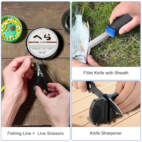 MH MYLUNE HOME Fishing Advent Calendar 2025-24 Days Fishing Tools and Lures Kit for Fisher Adult Men Teen, Fish Net, Hook ...