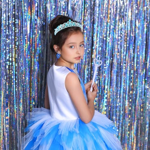 CIEHER Blue Crown Crystal Princess Tiara for Birthday Prom Quinceanera Dinner Party