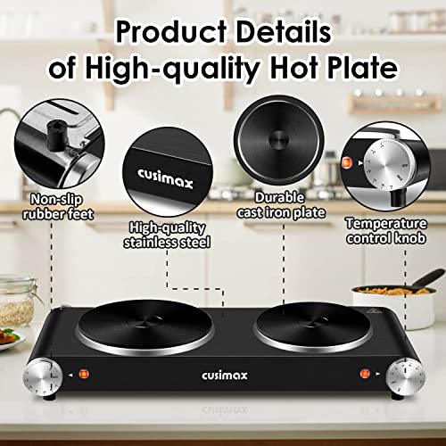 Cusimax Hot Plate for Cooking 1800W Portable Electric Double Burner Countertop Cooktop Cast Iron Stove Heating Plate with ...
