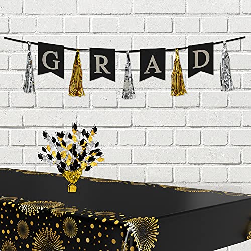 Beistle 2-Pack Metallic Gleam ’N Burst Centerpiece, Black/Gold/Silver Table Decor for Graduation Party with Mini Grad Cap...