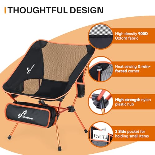 Sportneer Camping Chairs, Lightweight Outdoor Chairs with 2 Side Pockets & Storage Bag, Foldable & Portable Lawn Chairs fo...