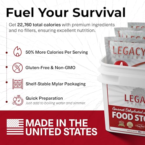 Legacy Food Storage Gluten Free 60 Serving Bucket, Emergency Food Supply, 22,760 Total Calories, 60 Large Servings, Shelf ...