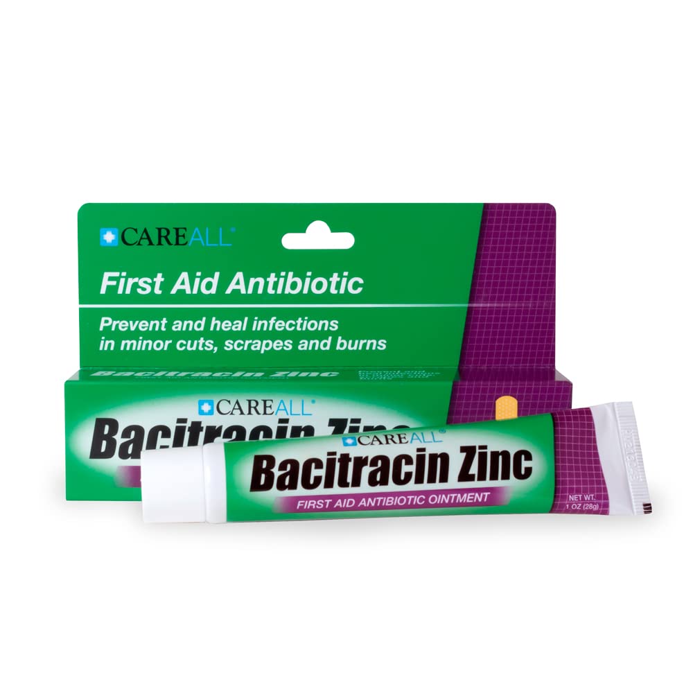 CareAll Bacitracin Antibiotic Zinc Ointment 1oz (4 Pack). First Aid Ointment to Prevent and Heal Infections for Minor cuts, Scrapes and Burns.