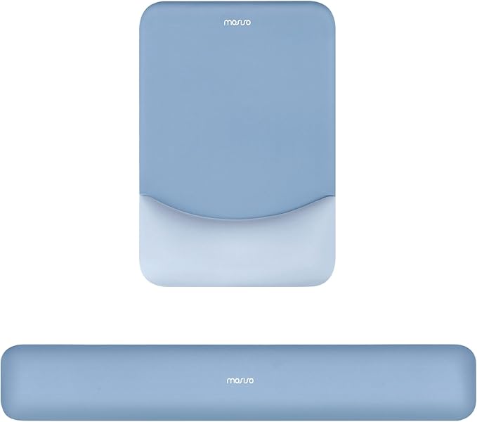 MOSISO Wrist Rest Support for Mouse Pad&Keyboard Set, Rectangular Ergonomic Mousepad Non-Slip Base Home/Office Pain Relief&Easy Typing Pad with Neoprene Cloth&Raised Silicone Lining, Stone Blue