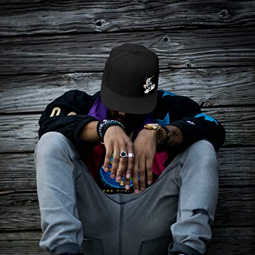 Snapback Hats for Men Flat Bill Brim Hats for Women Fitted Hat Skull Hats Cool Adults Baseball Cap Black Rock N Roll Caps