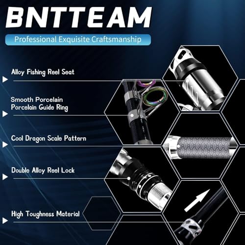 BNTTEAM Portable Fishing Spinning Rod and Reel Combo Set Carbon Fiber Fluorescent Rod Tip, with Fishing Lures Line Carrier...
