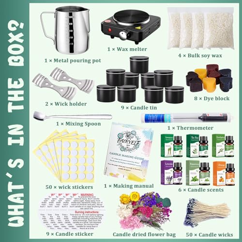 FAIRYELF Candle Making Kit for Adults with Soy Wax Wax Melter, Complete Candle Making Supplies, DIY Starter Scented Candle...