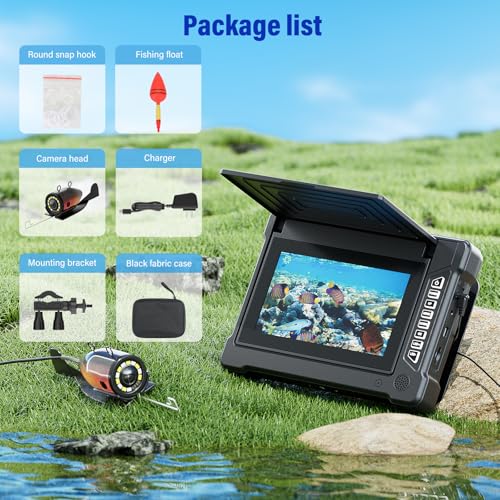 EIXAUP Underwater Fishing Camera, 7 inch HD IPS Monitor 1200TVL IP68 Wateproof Camera with 6 Pcs LED Lights + 6 Pcs IR Inf...