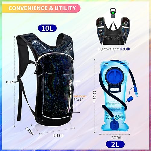 Hydration Backpack, Water Backpack with 2L Hydration Bladder, Rave Backpack Hydration Pack, Festival Essential for Raves, ...