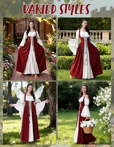 Spooktacular Creations Halloween Renaissance Costume Women, Renaissance Corset Dress, Plus Size Medieval Chemise for Cosplay