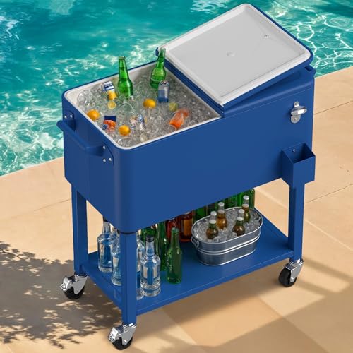 DWVO Ice Chest with Wheels,80 Quart Rolling Cooler with Bottle Opener Drainage