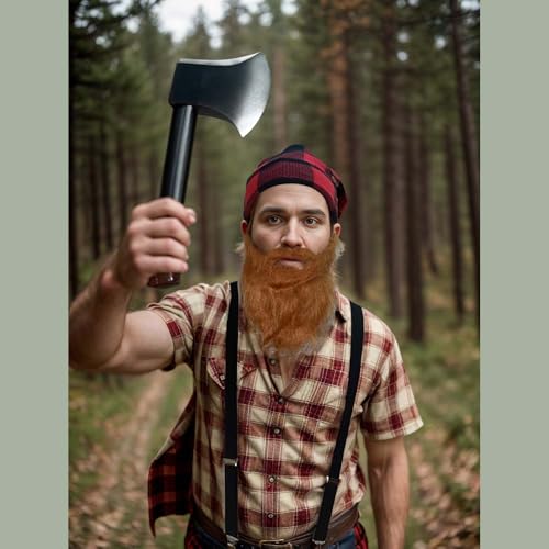 Cossneer 4 Pieces Lumberjack Costume Halloween Men Women Lumberjack Accessories Include Hat Beard Suspender Foam Axe for H...