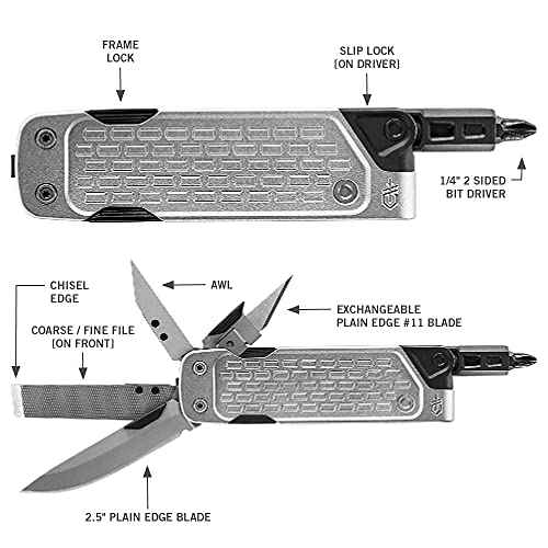 Gerber Gear Lockdown Driver 7-in-1 EDC Multitool - 2.5" Plain Edge Blade, Scissors, Bit Driver - Gifts for Men, Everyday Carry Gear and Survival Equipment - Silver