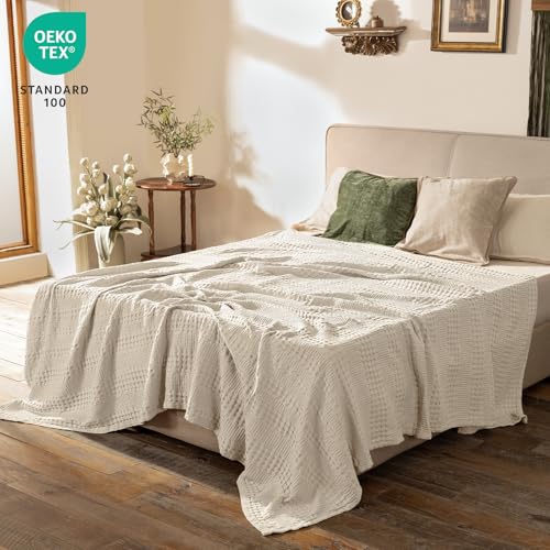 PHF Cooling Waffle Blanket King Size, Lightweight 60% Rayon Derived from Bamboo & 40% Cotton Breathable Blanket for Hot Sl...