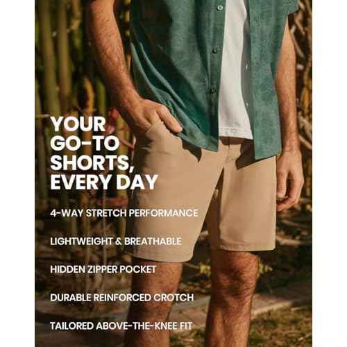 INTO THE AM Men's Daily Shorts 7" & 9" Inseam - Dry Fit Stretch Chino Flat Front Tech Golf Shorts