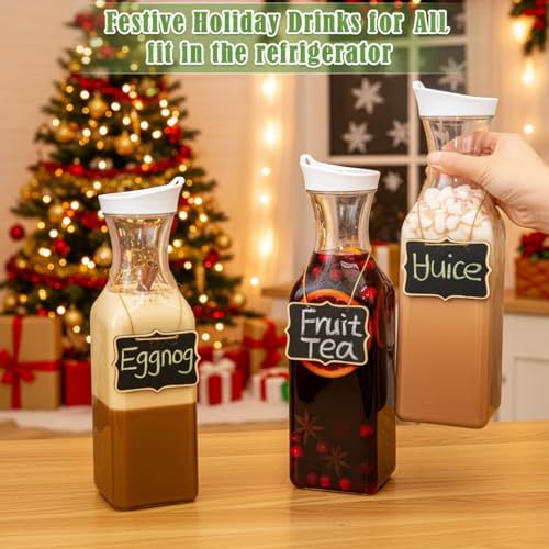 Chengu 61 Pcs Mimosa Bar Supplies 4 Pack 50 oz Plastic Water Carafe with Lid and Cups Label, Clear Pitcher with Lid Tags D...