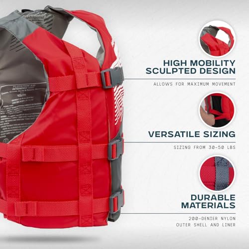 Stohlquist Fit Youth Life Jacket - Coast Guard Approved, High Mobility PFD, Buoyancy Foam, Fully Adjustable for Children A...