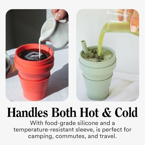 STOJO Collapsible Travel Cup - Reusable To-Go Pocket Size Silicone Bottle for Hot and Cold Drinks - Perfect for Camping - ...