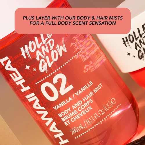 Holler and Glow Hawaii Heat Vanilla Body & Hair Mist, Body Spray For Women, Hair Perfume For Women, Delicate Peony, Amber Scented, Warm & Sweet, Travel Sized, 3.38 Fl Oz