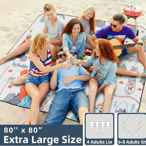 SONGYUAN Extra Large Picnic Outdoor Blanket, 80''x80'' Waterproof Foldable Blankets Gingham Picnic Mat for Beach,Nordic Fo...