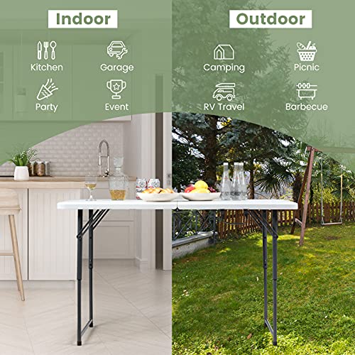Goplus 4ft Folding Table, 48 x 24 Inch Indoor Outdoor Foldable Plastic Folding Tables, Height Adjustable Portable Rectangu...