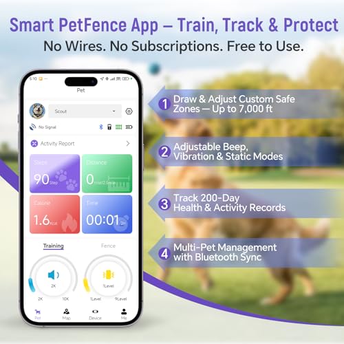 RAINLEOTI GPS Wireless Dog Fence – with Dog Collar, Remote & Free App, Custom GPS Fence, Adjustable Beep/Vibration/Static,...