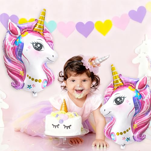 2 Pack Unicorn Balloons, Unicorn Birthday Party Decorations, Large Foil Head Balloon for Girls Birthday Decoration Wedding...