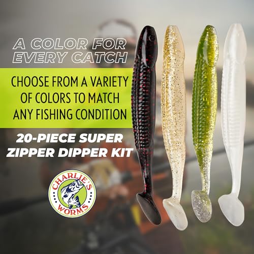 Charlie's Worms Bass Lures Freshwater Fishing Lure - Scented Artificial Softbait for Freshwater & Saltwater Bass Fishing, ...