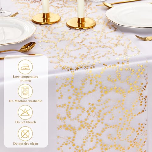 YATOJUZI Gold Table Runner,16 Ft Golden Star Sheer Chiffon Tulle Table Runner,Sequin Glitter Metallic Foil Gold Table Deco...