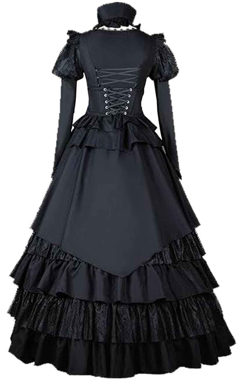 Gxejoar Medieval Retro Gothic Black Dress Princess Party Gown Womens Palace Cosplay Costume Halloween Outfits (Black, X-Large)