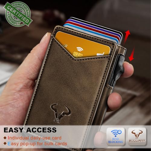 BULLIANT Men Wallet,Money Clip Wallet Slim For Gift Men 9Cards-Metal Credit Card Case in Magnetic Leather Flip