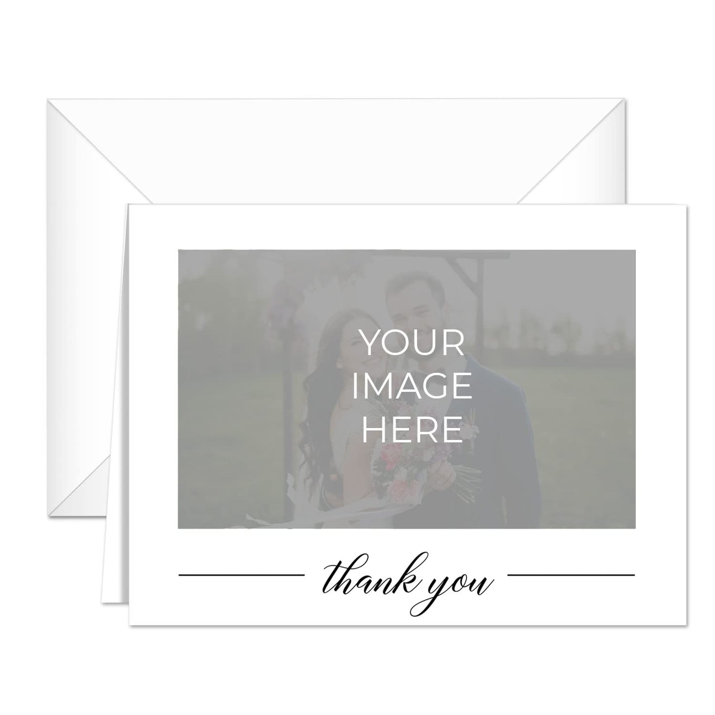 SBLABELS Personalized Simple Photo Thank You Cards / 100 Modern All Occasion Custom Bulk Thanks Note Cards With White Envelopes / 4 1/4" x 5 1/2" Wedding Anniversary Appreciation Greeting Cards