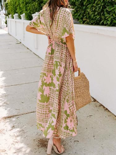 Quatrefox Womens V Neck Flutter Sleeve Boho Midi Dress Summer Wedding Guest Beach Party Long Dresses