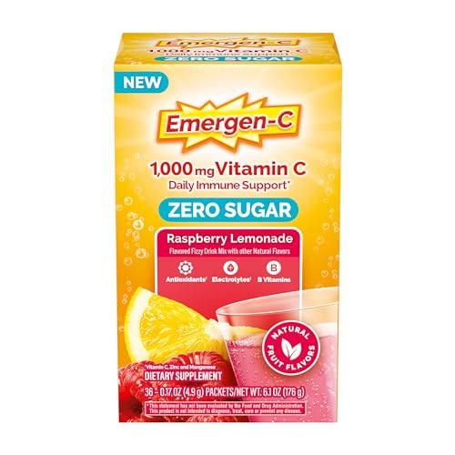 Emergen-C Zero Sugar 1000 mg Vitamin C Powder for Daily Immune Support Caffeine Free Vitamin C Supplements with Zinc and M...