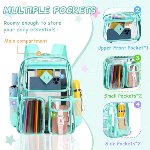PIG PIG GIRL Clear Backpack for School,Heavy Duty PVC Transparent Bookbag for Girls Stadium Approved See Through Backpack