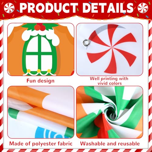 Large Christmas Gingerbread House Photo Booth Props - Fabric Backdrop, Door Banner Decorations for Winter Xmas Holiday Par...